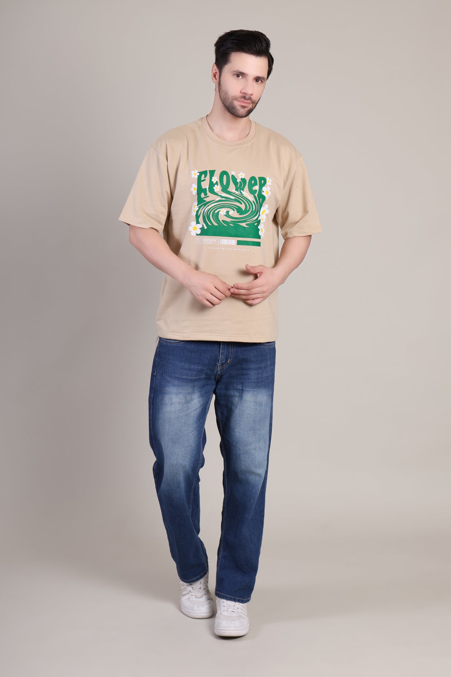 Premium High Quality Graphic Tee -- Beige Flower
