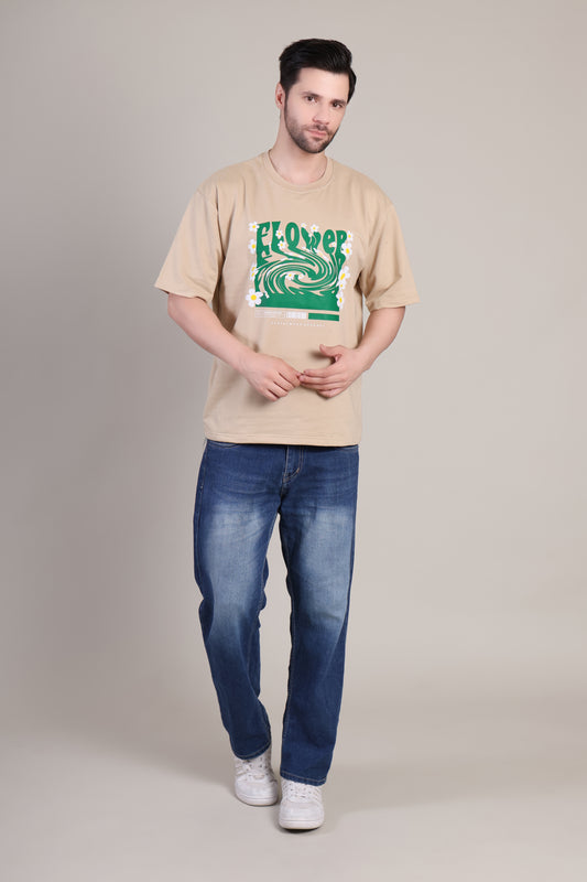 Premium High Quality Graphic Tee -- Beige Flower