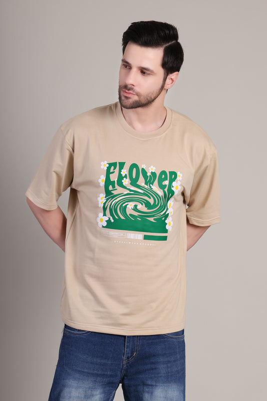 Premium High Quality Graphic Tee -- Beige Flower