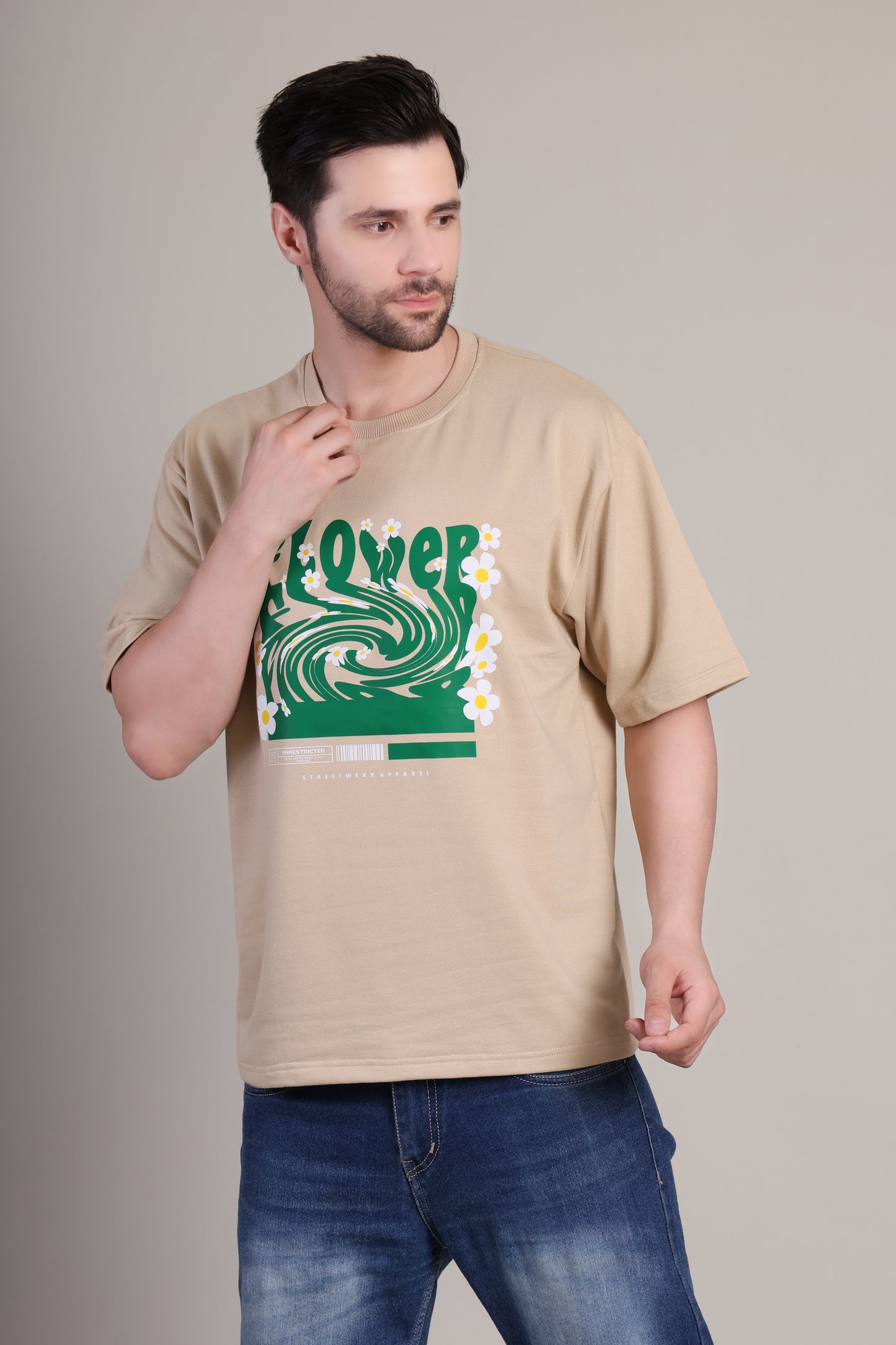 Premium High Quality Graphic Tee -- Beige Flower