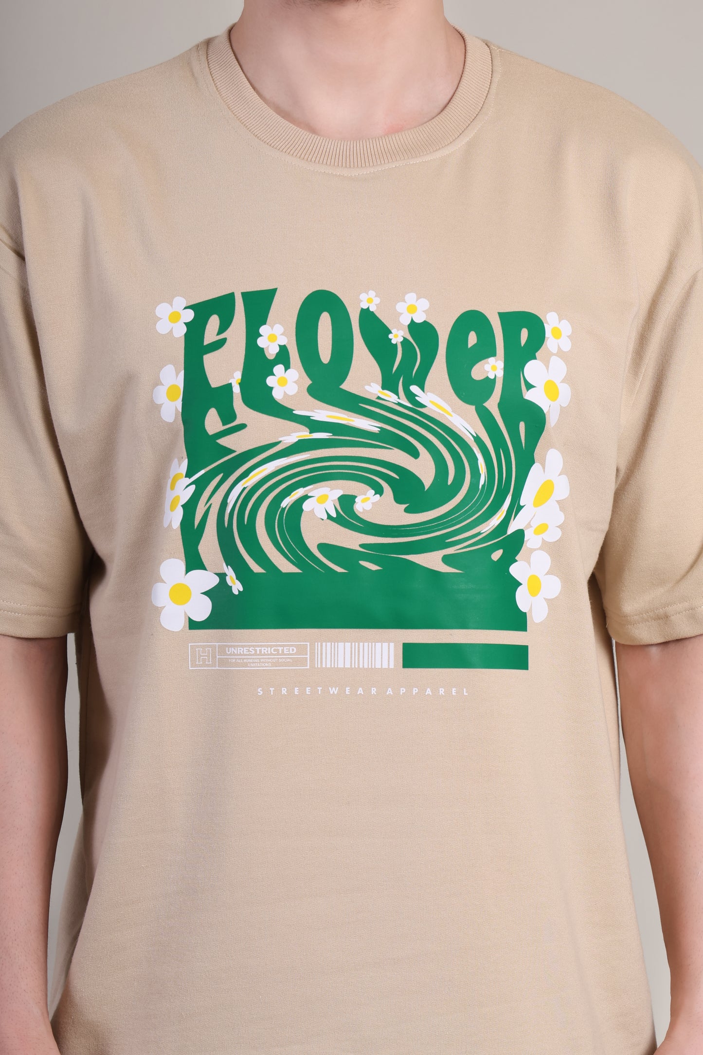 Premium High Quality Graphic Tee -- Beige Flower